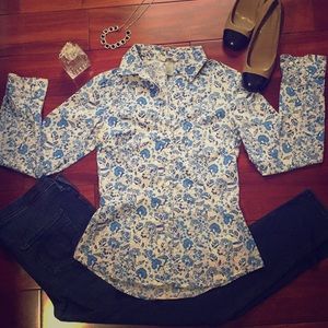 H&M COTTON BLUE & WHITE COLLARED BLOUSE